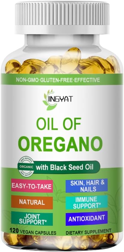 Olej z Oregano Softgels, Olej organiczny z Oregano z olejem z czarnego nasion dla immunologicznego wsparcia Digestive Health Sezonowe Zioła, Wysokie Carvacrol & Thymoquinone Oregano Oil, Roślina oparta, Non-GMO, 120 Count