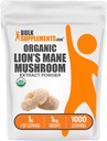 BulkSupplements.com Organic Lion 's Mane Mushroom Extract Powder - Lions Mane Supplement Powder, Superfood for Well- Being - Wegan, 1 g na Serving, 1 kg (2,2 kg) (Opakowanie 1)