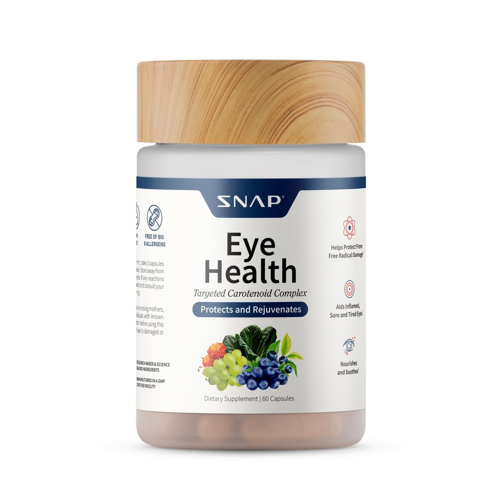 Suplementy Snap Eye Health Kapsułki z luteiną, Zeaksantyną, borówki i likopenem - Pomaga Vision, Funkcje oczu i ogólne Zdrowie oczu - 60 Kapsułki