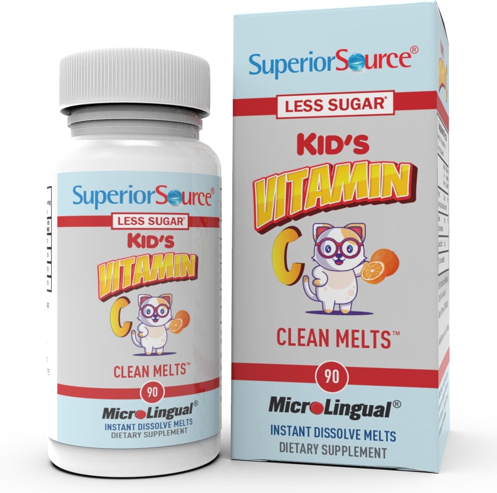 Superior Source Kid 's Witamina C Czyste Stopy - Suplement wsparcia immunologicznego dla dzieci - Mniej cukru - Nie-GMO, Gluten- Free & Preservative- Free - 90 Mikrojęzyczne- Rozpuścić tabletki