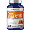 NusaPure Papaya Papain Enzym Complex 240.000 PU - 200 Kapelusze wegetariańskie - 100% Wegetarianin, Non-GMO