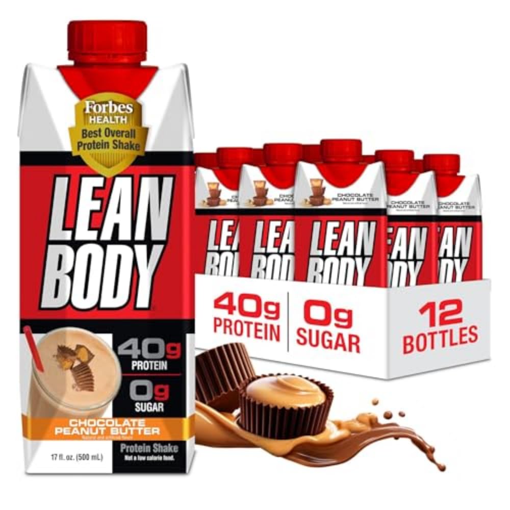 Lean Body Readyto- Drink Protein Shake, 40g Protein, Serwatka Mieszanka, 0 Cukier, Gluten Free, 22 Witaminy i Minerały, (Recykling Carton & Lid - Pack of 12) LABRADA (Czekoladowy masło orzechowe)