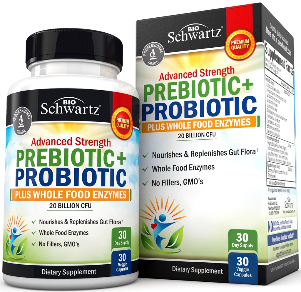Zaawansowane Prebiotyki i Probiotyki dla Kobiet i Mężczyzn, Immune, Digestive & Gut Health z L. Reuteri, Inulina Fiber, Enzymy Digestive, Non-GMO, Gluten- Free, Dairy- Free, 30 Kapsułki