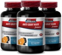 Folic Acid Pills - Anti- Gray Hair Solution - Chlorophyll Pills, Gray Hair Vitamin, Kwas pantotenowy, Nettle, Kolor włosów Witaminy, Wsparcie naturalnego koloru włosów, Piła Palmetto, (3 Butelki - 180 Kapsułki)