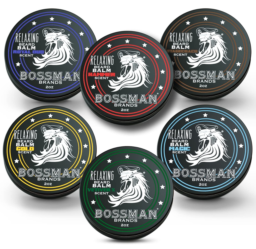 Bossman Beard Balm Variety Pack - Beard Grooming, Wzrost i Opieka Kit - Softener i Moisturizer - Wszystkie 6 zapachy