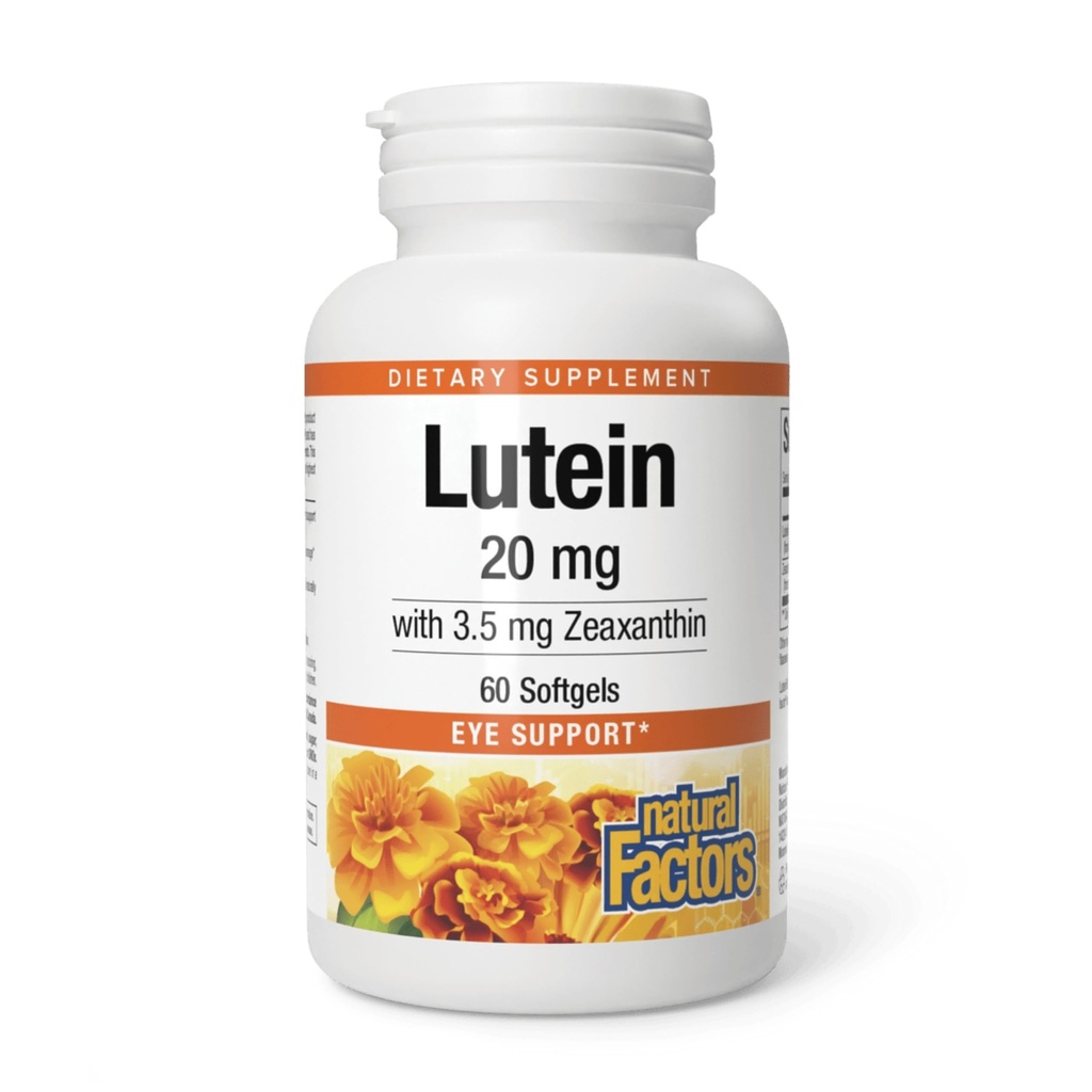 Naturalne czynniki - Lutein 20mg, Naturalny przeciwutleniacz do wspierania zdrowia oczu, 60 miękkich żeli