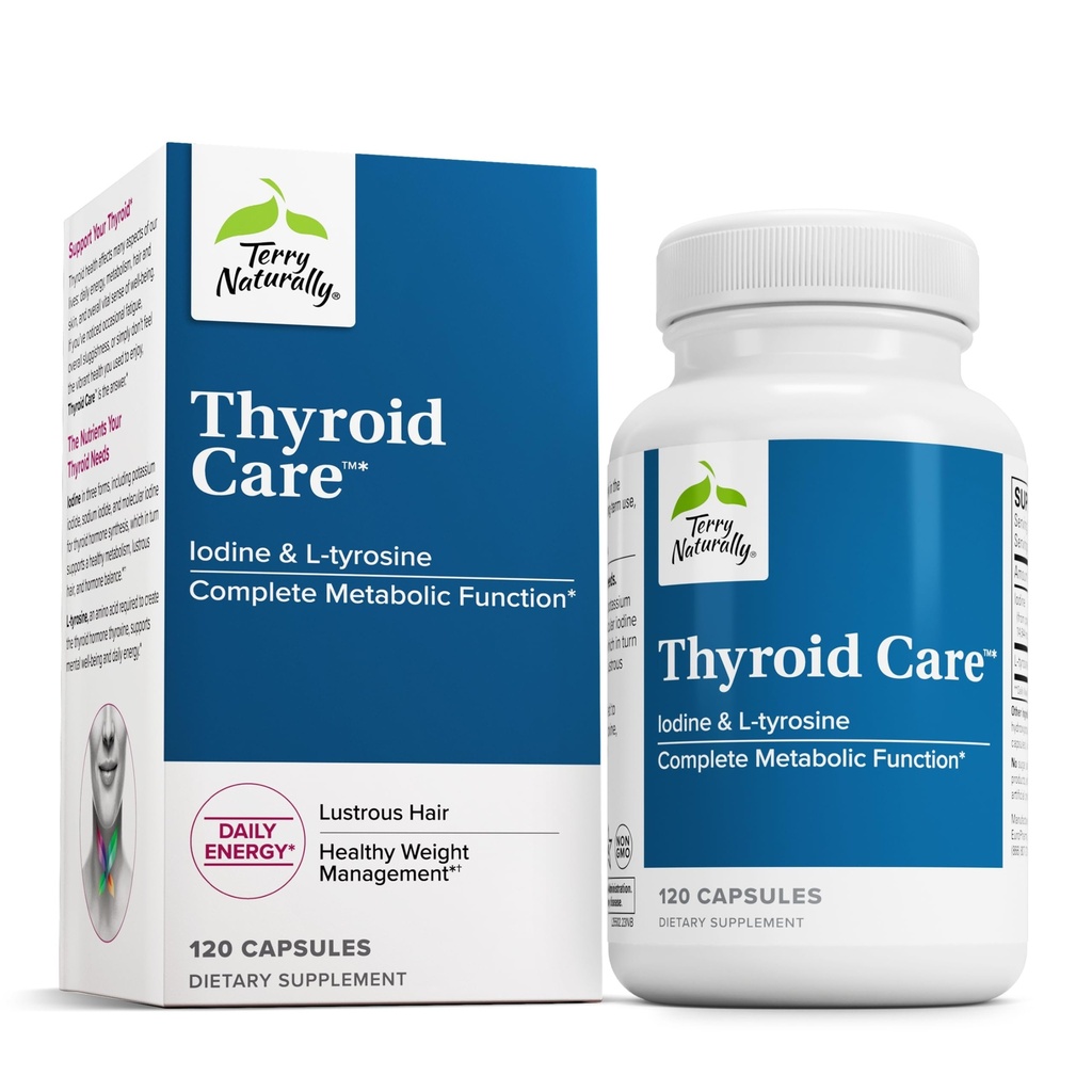 Terry Natural Thyroid Care - Immune Health & Energy Support Formula - Suplement odżywczy z jodu do wsparcia zdrowia tarczycy - Suplement Wellness z L- Tyrozyną - 120 Kapsułki