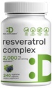 Resveratrol Complex 2,000mg, 240 Kapsułki wegetariańskie - Extra Siła Trans- Resveratrol z NAD, Quercetin, Curcumin, Nasiona winorośli & More - Zdrowy starszych przeciwutleniacz dla energii i wsparcia mózgu