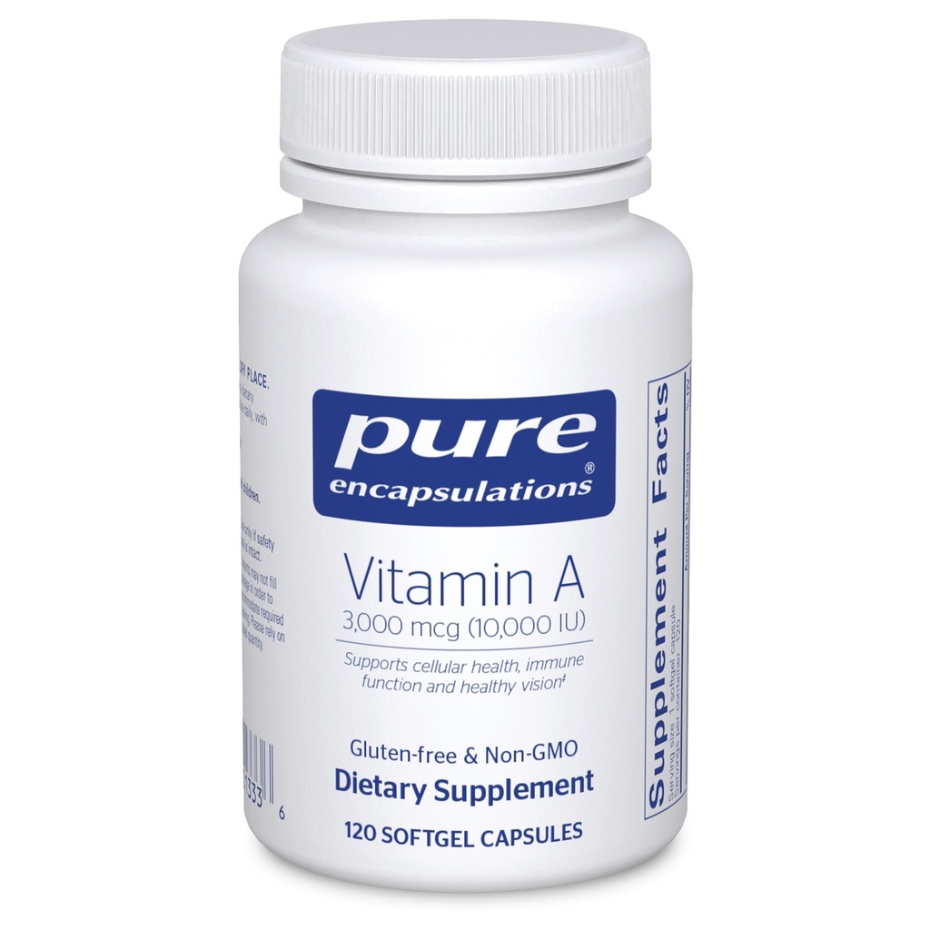 Pure Encapsulations Witamina A - 3000 µg - z Cod Liver Oil - Immune & Vision Support * - Witamina A Palmitate Supplement - Non-GMO - 120 Softgel kapsułki