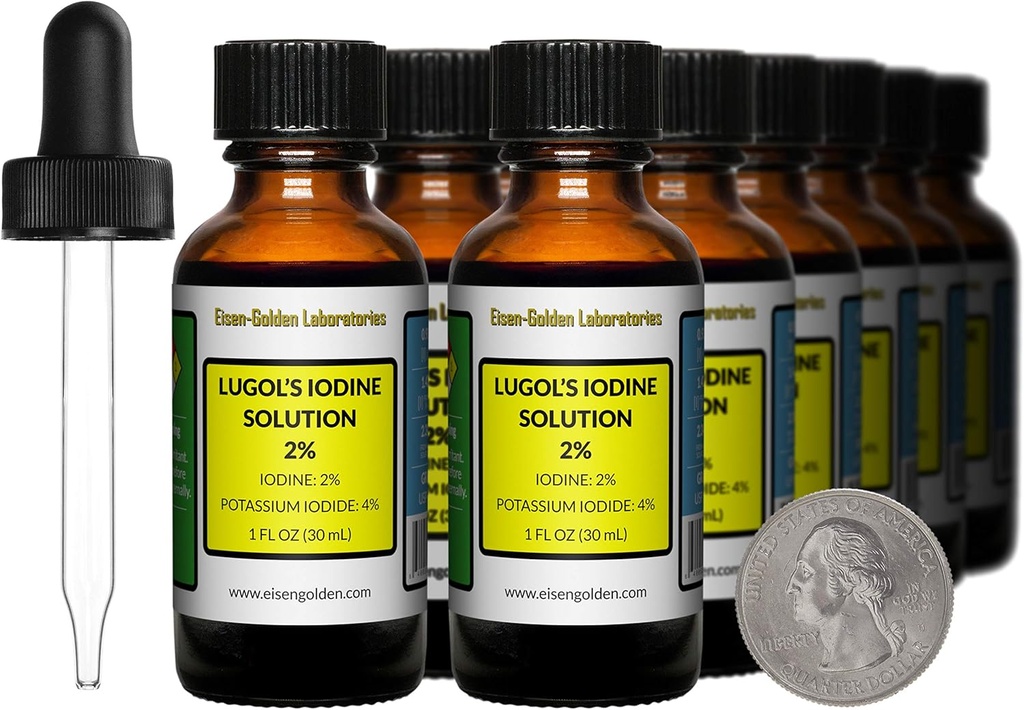 Lugol 's jod / 2% Solution / 12 Oz in Twin Amber Glass Bottles / Free Droppers / USA