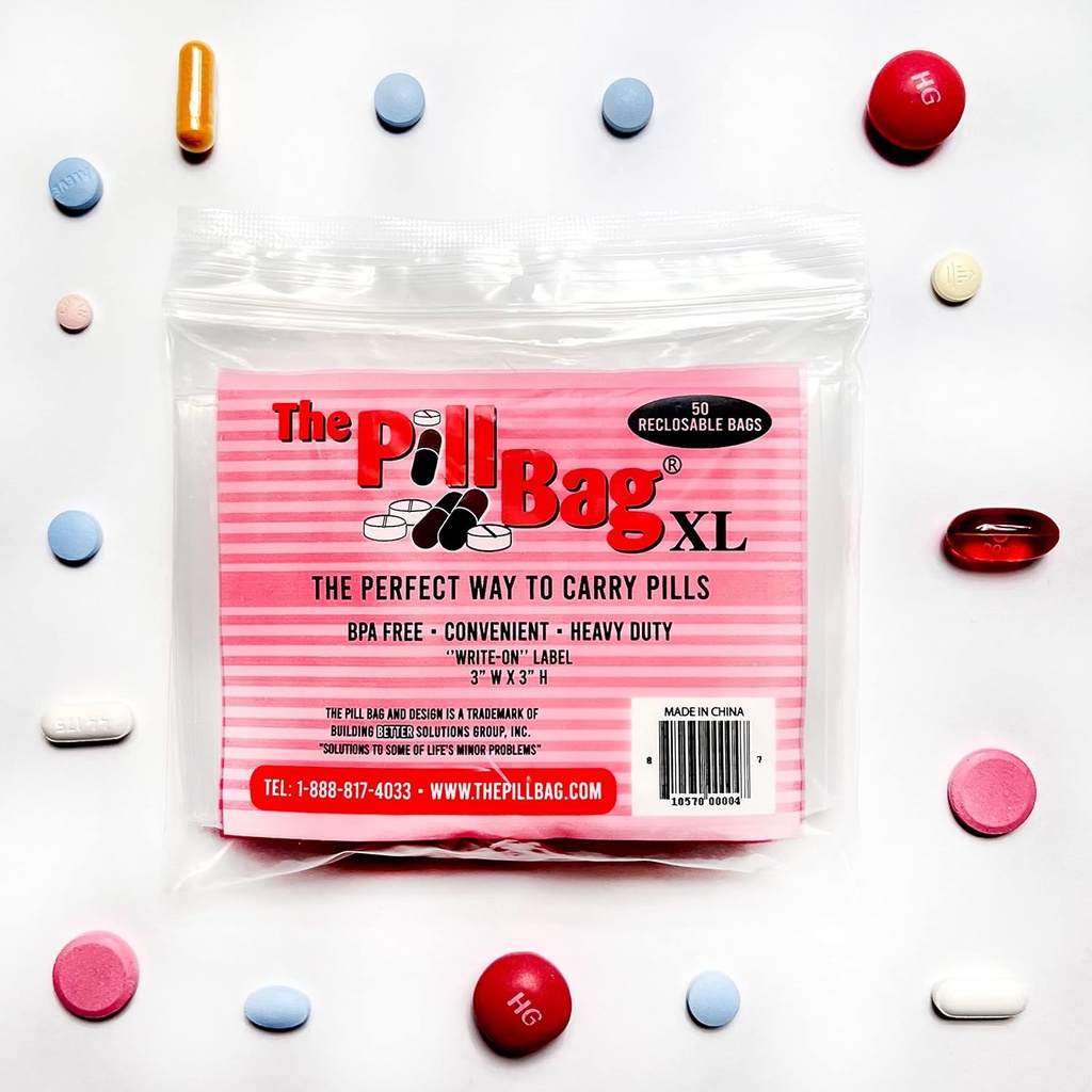 Medicine Pill Organizator, Etykiety dla AM / PM, Resealable, Przenośne, Jednorazowe Pouches for Medicine, Witaminy, Gummies, Plastic Pill Bags for Travel, Walks XL Rozmiar 124; 100 Hrabia (2 opakowania po 50)