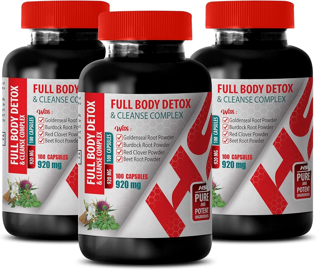 Suplement Detox ciała - Full Body Detox i Cleanse Complex 920 MG - czerwony wzór koniczyny - 3 butelki 300 kapsułek