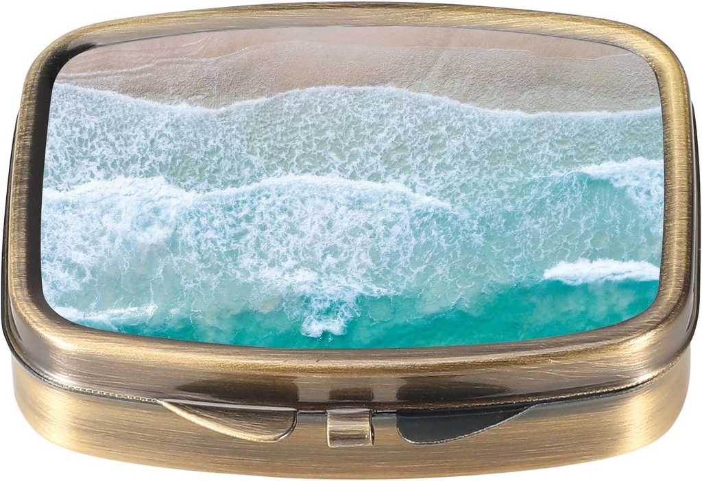 Dynippy Pill Case Pill Pudełko z lusterkiem Retro Pocket 2 Kompensation Medicine Case Vitamina Pill Organizer for Pocket Purse and Travel (A- Sandy Beach)