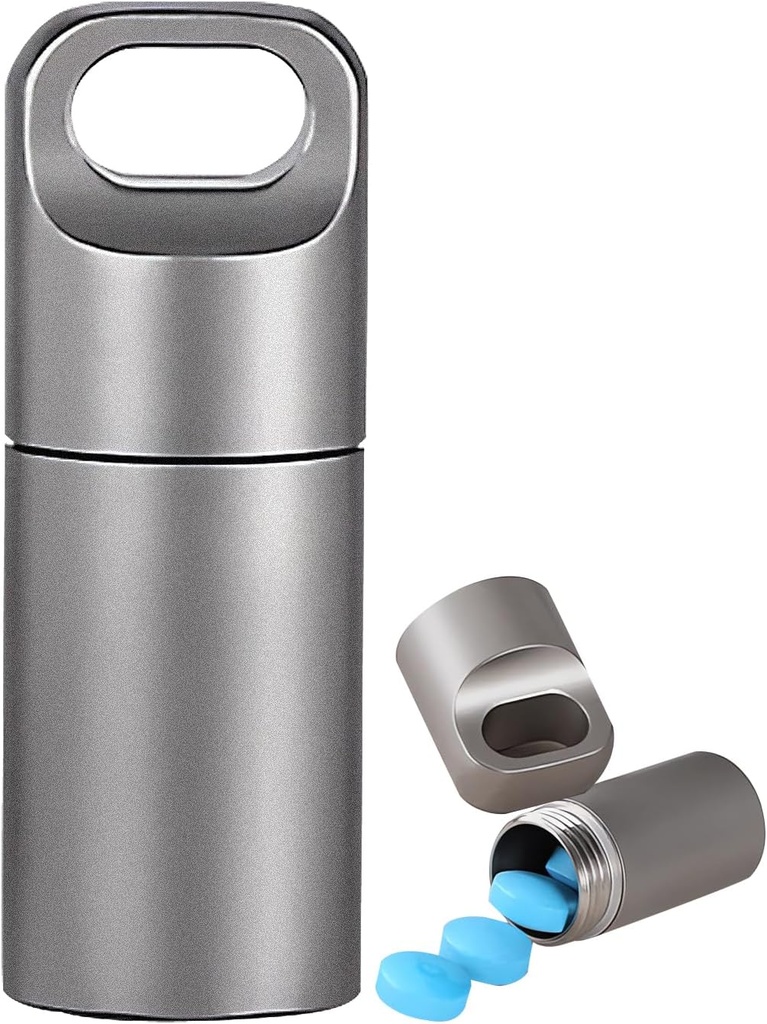 Mały Keychain Pill Holder, 304 Stal nierdzewna Przenośna Pill Case Organizator podróży, wodoodporny Pocket Pill Pudełko medyczne dla mężczyzn torebka (Mini Pill Case), Srebrny
