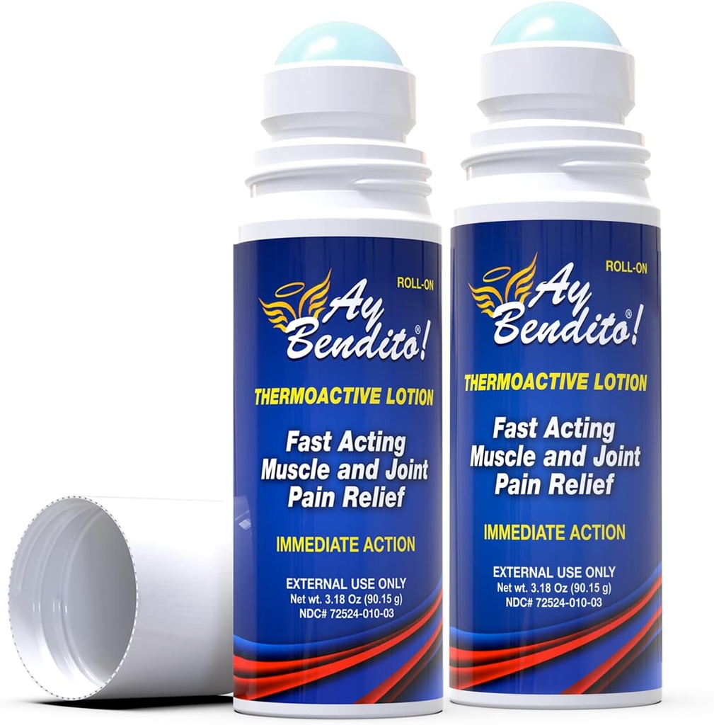 Ay Bendito! Termoaktywny płyn do szybszego uśmierzania bólu na łącznikach i mięśniach - 3.18 oz Roll- on - Dwa opakowania