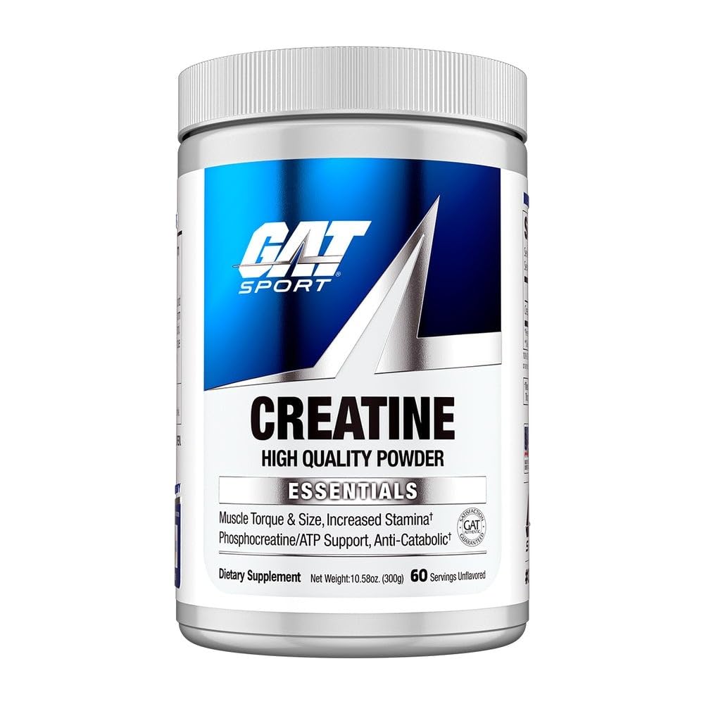 GAT SPORT Kreatyna monohydrat 300 Gram proszek, Siła, Zdrowie mózgu, Przeciwutleniacz, Wytrzymałość, dla mężczyzn i kobiet, bez smaku, 60 Służenie