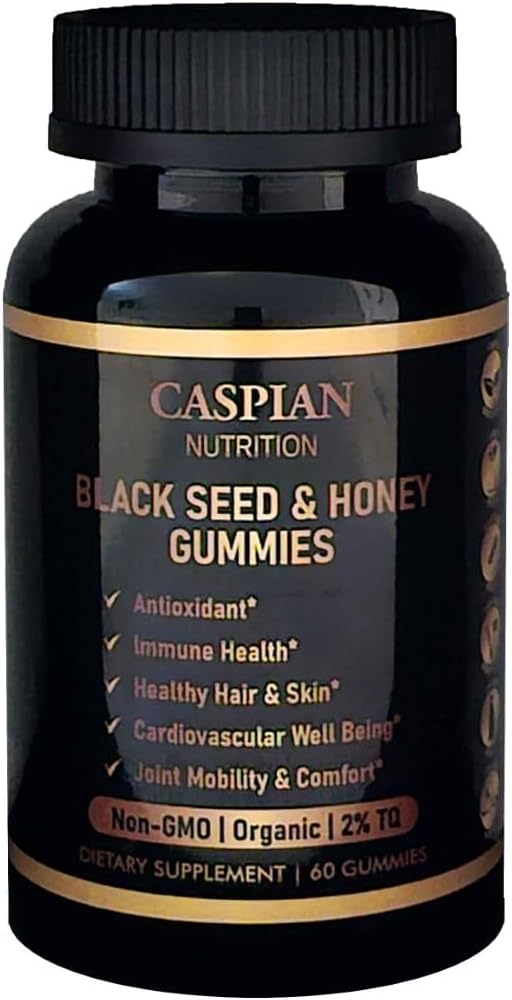 Nasienie czarne i miód Gumiaki z Biotin & Witamina C, Organic, Non-GMO, 2% TQ, 60 Gumiaki