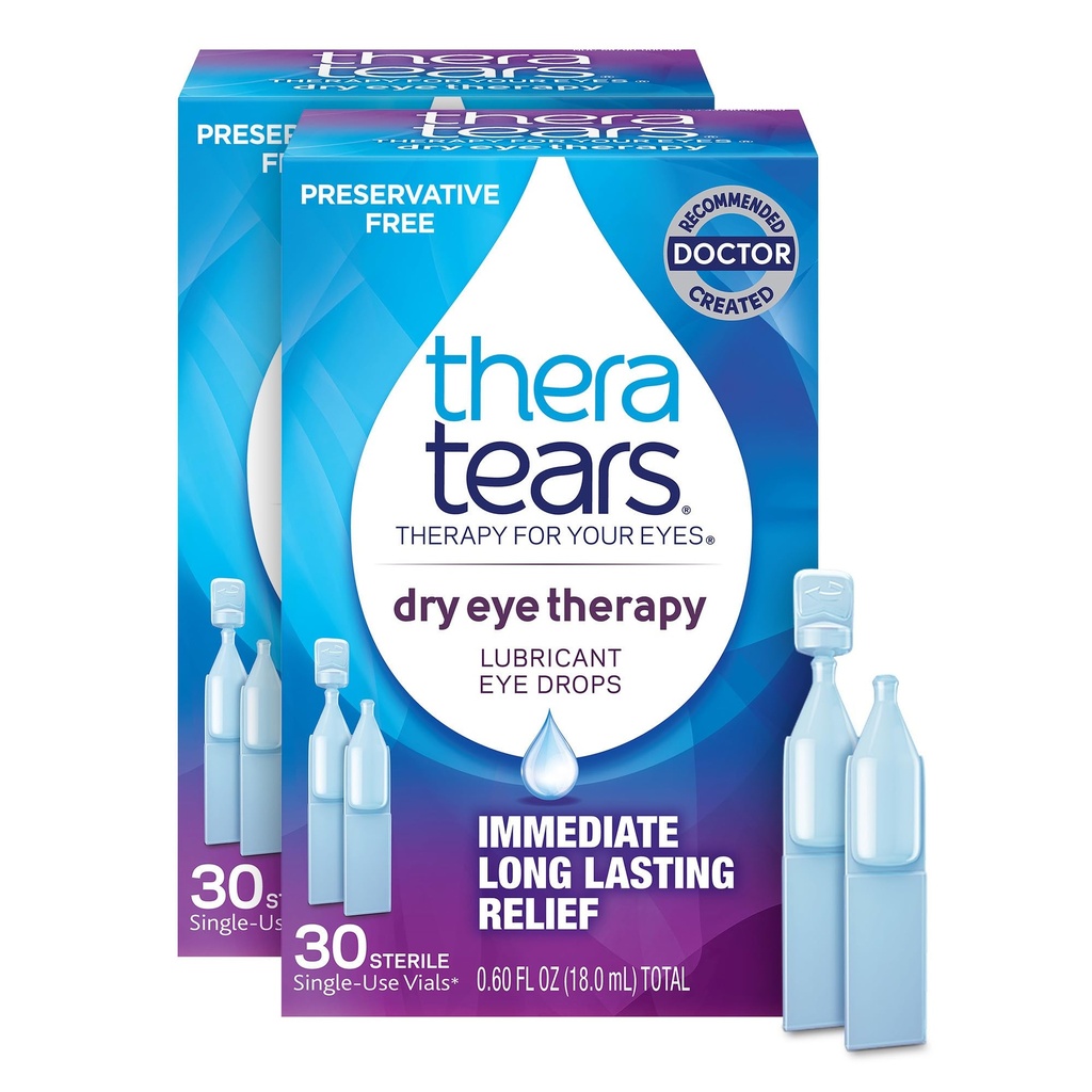 TheraTears Dry Eye Therapy Eye Drops for Dry Eyes, Preservative Free, 30 Fials, 2 Pack