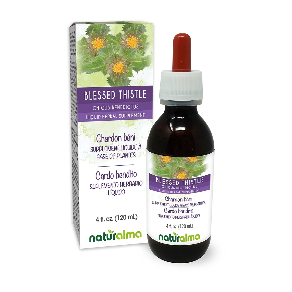 Naturalma Błogosławiony Tistle lub Święty Tistle (Cnicus benedictus) zioła z kwiatami bez alkoholu nalewka - 4 fl Oz Liquid Extract in Drops - Herbal Supplement - Vegan