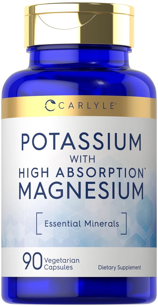 Carlyle Potasu Magnezu Suplement Bis 124; 90 Kapsułki 124; Wysoka absorpcja 124; Wegetarianin, Non-GMO & Gluten Free