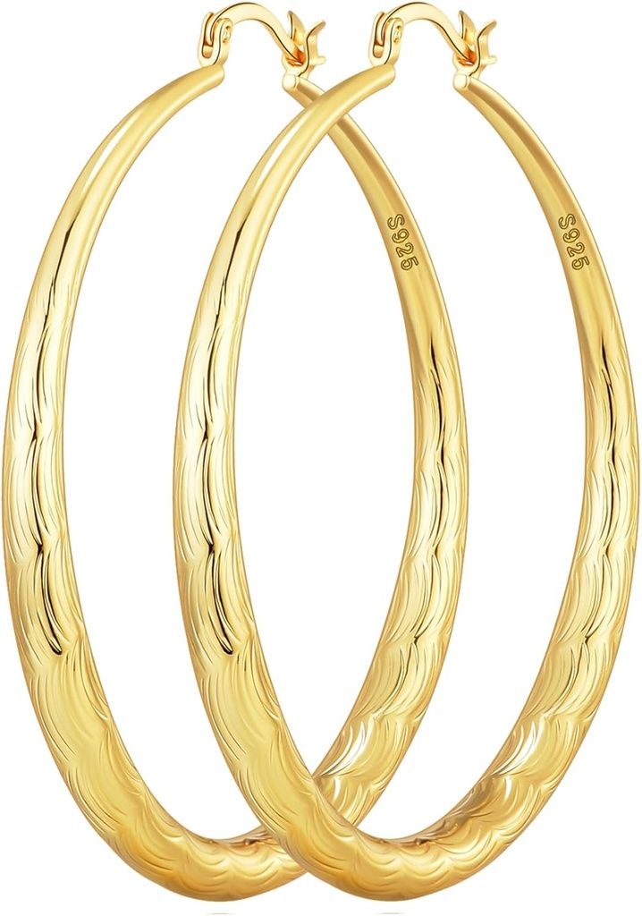 OOPEL 925 Sterling Silver Hoop for Women Gold Hoop Kolczyki Hipoalergiczne Diamond- Cut Ripples Designed - Non Tarnish Large Hoop Kolczyki (30 / 40 / 50 / 60 / 70mm)