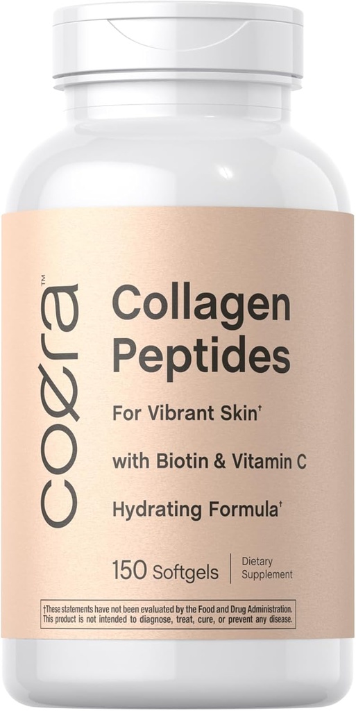 Horbäach Collagen Peptide Pills 124; 150 Softgel kapsułki 124; dla Wibracyjnej Skóry 124; Biotin & Witamina C 124; Karma trawiasta, Non-GMO, Gluten