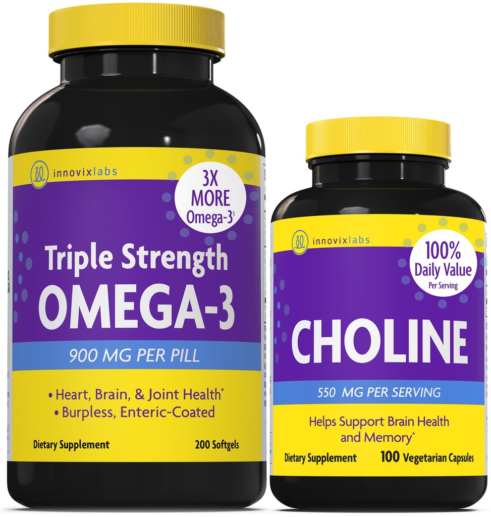 InnovixLabs Choline & Triple Omega-3. Wspomaga pamięć, nastroje, zdrowie mózgu i pobudza kreatywność. *