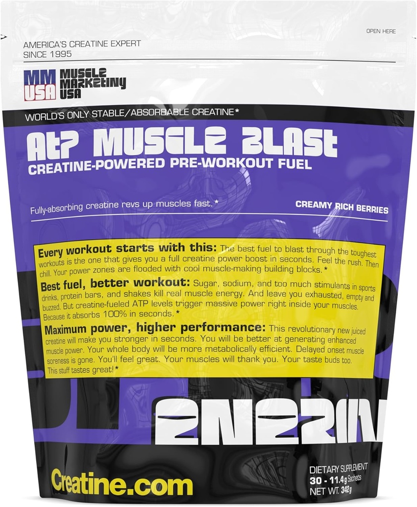 MMUSA ATP Muscle Blast: The Only Stable Creature Energy Drink. Natychmiastowa absorpcja. Natychmiastowa boost do intensywnej budowy ciała, Endurance Sports. Pociąg Harder, Recover szybciej. 30 saszetek, 11.4g każdy
