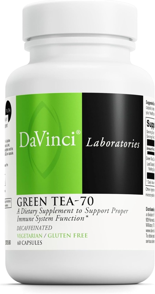 DaVinci Labs Green Tea- 70 - Suplement diety do wsparcia układu immunologicznego, układu krążenia i cholesterolu Zdrowie - Z Green Tea Extract - Decaffeined - Gluten- Free -60 Kapsułki wegetariańskie