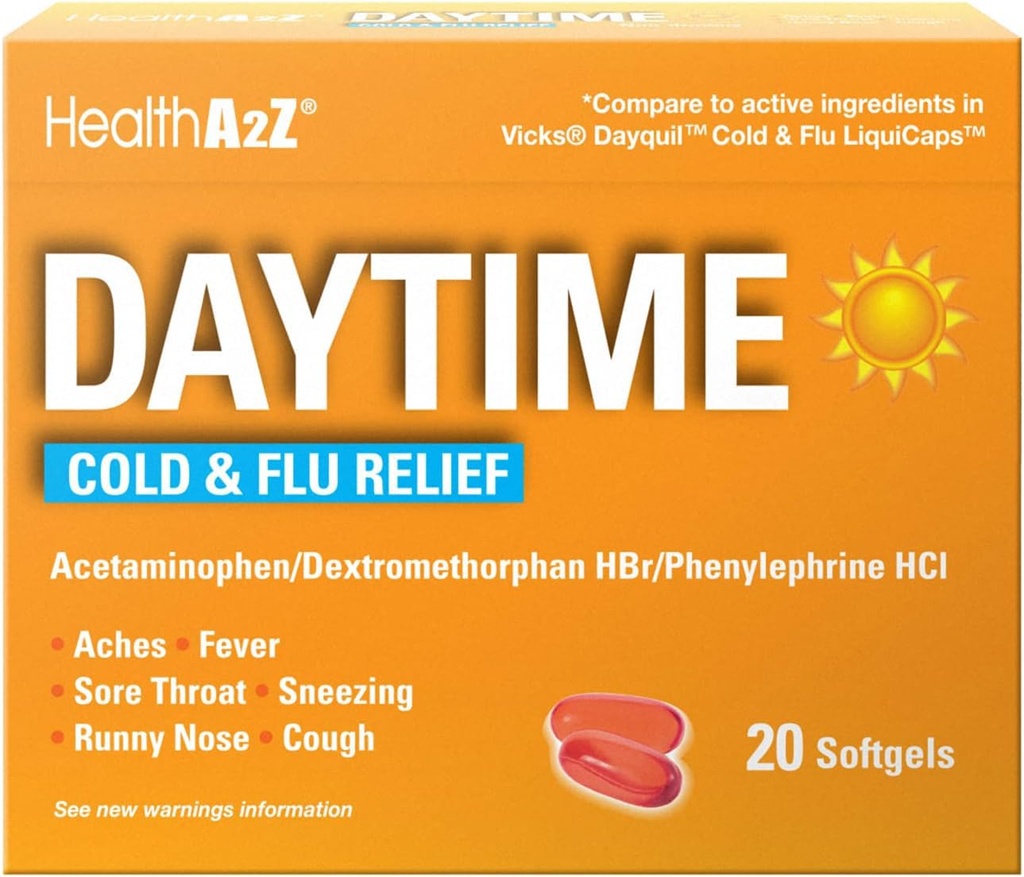 HealthA2Z ® Daytime Xion124; Cold & Flu Medicine Xion124; Power Multi- Symptom Daytime (20 Softgels) (Daytime Cold & Flu Medicine (20 Count Pack of 1))