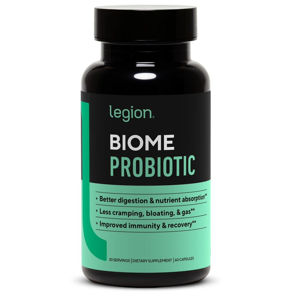 LEGION Biome Probiotic - Natural Probiotics Gut Health Supplement for Women & Men - Probiotic Nutritional Supplements Pomoc Redukcja Bloating, Cramping & Gas - Colon Health Probiotic Pills, 30 Servings