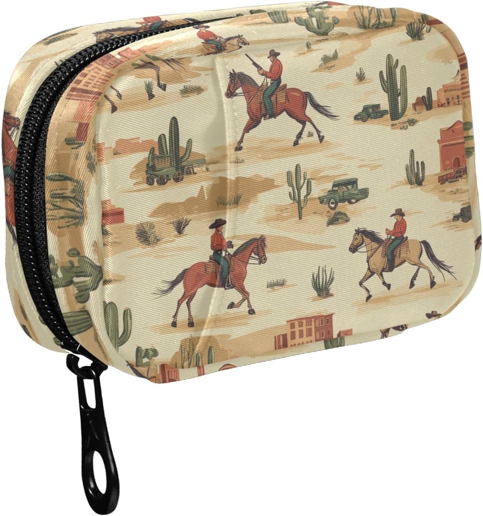 Fustylead Cowboy Jazda konna i Pustynia Cactus Pill Organizator do torebki, tygodniowe przenośne Pill Box z Zipper do przechowywania witaminy Olejki rybne Suplementy leków