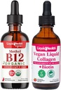 LIQUIDHEALTH Organic Methyl B12 5000mcg Witamina Krople z Tarta Sok wiśniowy & 100% Vegan Plantan- Based Collagen Plus Biotin Drops - Natural Energy Boost, Poprawa ostrości, Wzrost włosów i paznokci, Zdrowie skóry