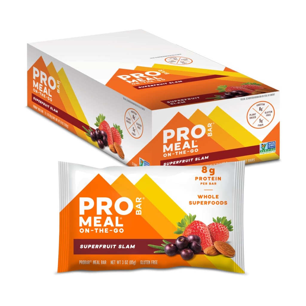 PROBAR - Meal Bar, Superfruit Slam, Non-GMO, Gluten- Free, Zdrowe, Plant-based, Whole- Składniki żywności, Natural Energy (12 Count)