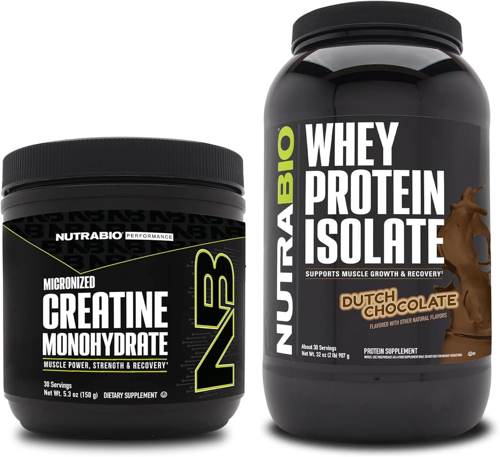 Monowodzian NutraBio Creatine, Izolat Unflavored, 150g i białka serwatki, Czekolada holenderska, Suplement Pasek - Energia mięśni, Lean Muscle Growth, Odzysk i Siła