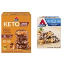 Atkins Karmel Almond Clusters, Gluten Free, Wysoka w włóknie, 1 g cukru, 2g netto Carb, Keto Friendly, 20 Count & Carmel Chocolate Nut Roll Snack Bar, Przekąski protein, Wysoka w włóknie, 2g cukru, 16