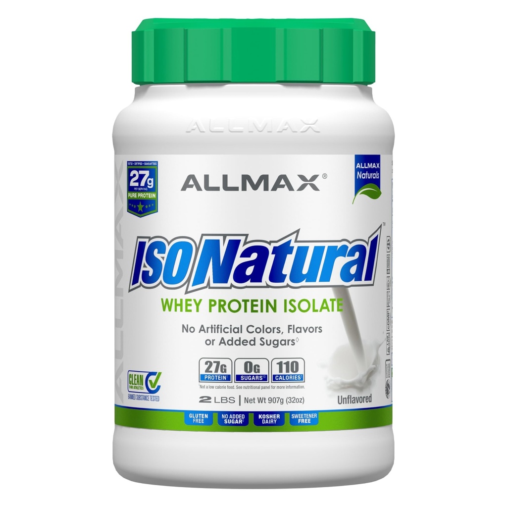 ISONATURAL ZŻYCIA ALLMAX Izolat białka serwatki, nienasycony - 2 lb - 27 gramów białka na miarkę - Zero tłuszczu i cukru - 99% Laktoza wolna - z prebiotykami - bez sztucznych aromatów - 31 Sług