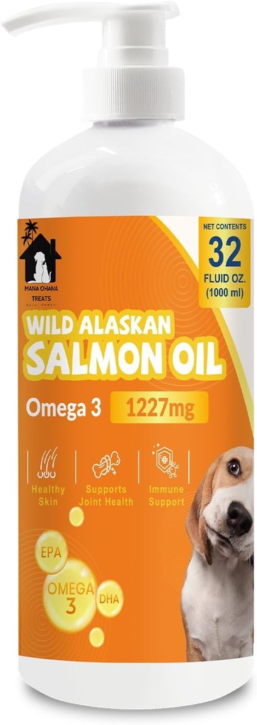 Olej łososiowy dla psów i kotów 124; Omega 3 Suplement oleju rybnego dla zdrowej skóry & Coat, Joint & Bone Support, Ulga alergiczna i zapalenie obrony 124; 32oz