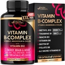 Witamina B Complex for Men & Women - Made in USA - B- Complex: B1, B2, B3, B5, B6, B7, B8, B9, B12 with Witamina C, Cholina, Inozytol - Energy, Brain & Heart Supplement, 120 Vegan kapsułki