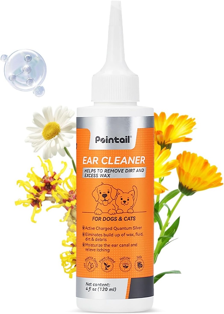 Dog Ear Drops, Dog Ear Cleaner and Infection Treatment, Dogs & Cats Ear Cleaning Solution Quantum Silver Itchy Relief Irritation & Wax Build- Up Deodorising Remover - 4oz