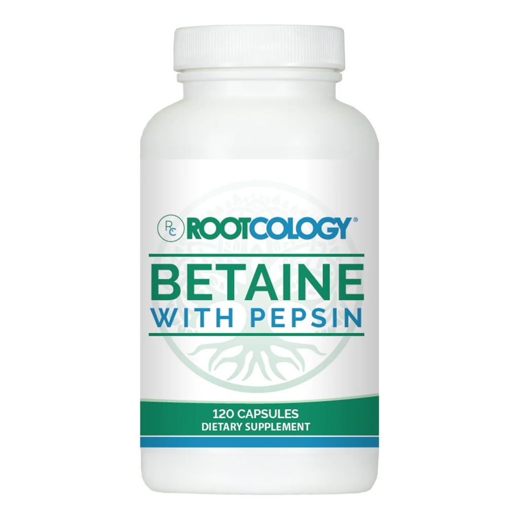 Rootcology by Dr. Izabella Wentz Ingel124; Betaine with Pepsin Ingel124; 750mg Betaine HCl with 50mg Pepsin for Disease Support Ingel124; 120 kapsułki