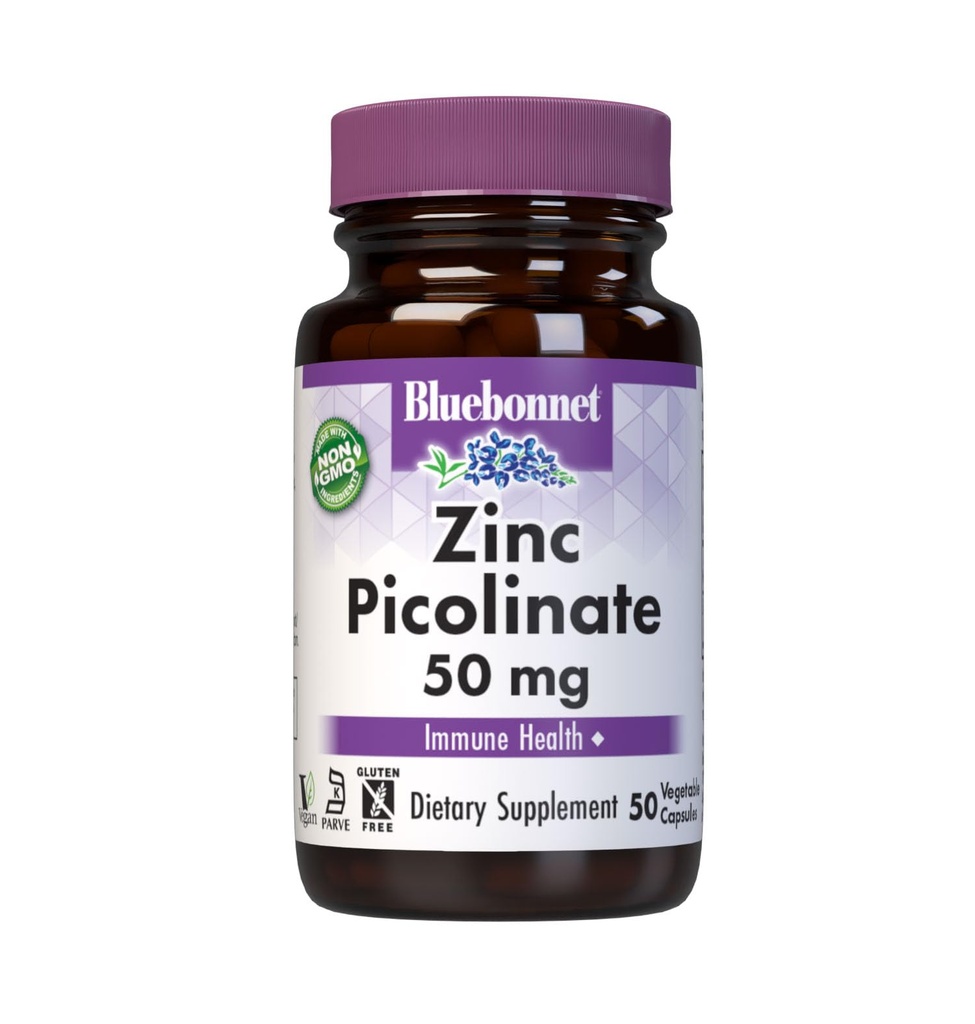 Bluebonnet Nutrition Pikolinat cynku, Hormonal & Immune, Prostate Health, Skóra, Wegan, Nie GMO, Gluten, Soi & Milk Free, Kosher, Biały, 50 Hrabia