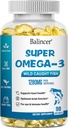 Omega 3 Fish Oil Supplements, 1280 mg Omega-3 Fatty Acids Including EPA and DHA, Wild-Caught Burpless Fish Oil Supplements Supports Heart, Brain and Eye Health, 90 Softgels