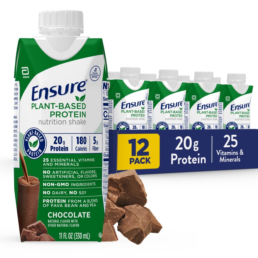 Upewnij się, że oparte na plantacji proteiny odżywcze shakes z 20 g Fava Fan & Pea Protein, Vanilla & Chocolate Flavors, Opakowanie 12, 11 Fl Oz