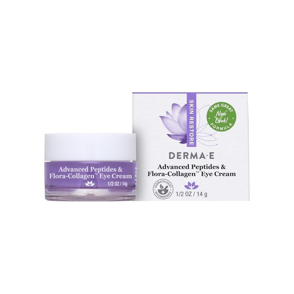 Derma E Zaawansowane Peptydy i Wegan Kwiat-Kolagen Eye Cream - Podwójne działanie Collagen Eye Cream z Peptide Complex - Firming & Hydrating Under Eye Treatment - Wszystkie naturalne krem nawilżający, 0.5oz