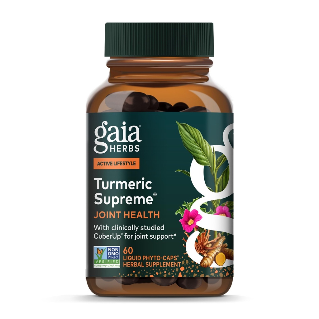 Gaia Herbs Turmeric Supreme Joint Health - Joint Support Supplement - with Quercetin, Black Pepper, Boswella, Ginger Root, Curcuminoids, & More - 60 Liquid Phyto- Kapsułki (15-Day Supply)