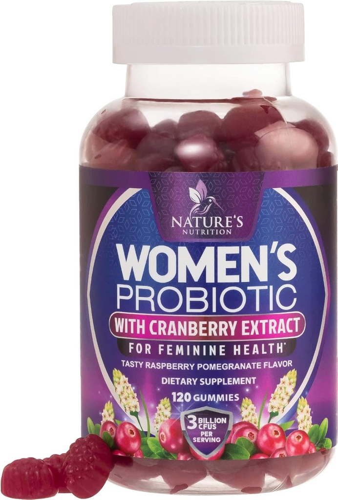 Probiotyki dla kobiet Gummies z żurawiną - 6 Premium Cieśniny dla równowagi PH, Zdrowie pokarmowe, Poparcie pochwy i immunologiczne, 3 Miliard CFU, Żeński Gummy Probiotyczne dla Zdrowia Kobiet - 120 Gummies
