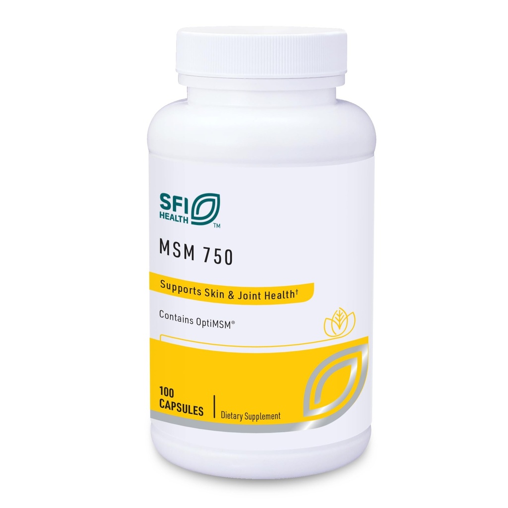 Klaire Labs SFI Health MSM 750 - Klinicznie przebadane do wsparcia wspólnego komfortu i struktury, Methylsulfonylmetan jako OptiMSM (100 kapsułek)