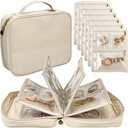 Travel Jewelry Organizator Case, Biżuteria Torby Biżuteria Składowanie Biżuteria Biżuteria Binder z Clear Zipper Velvet Pouch dla podróży, Kolczyki, Pierścienie, Naszyjnik, Bransoletka (biały)
