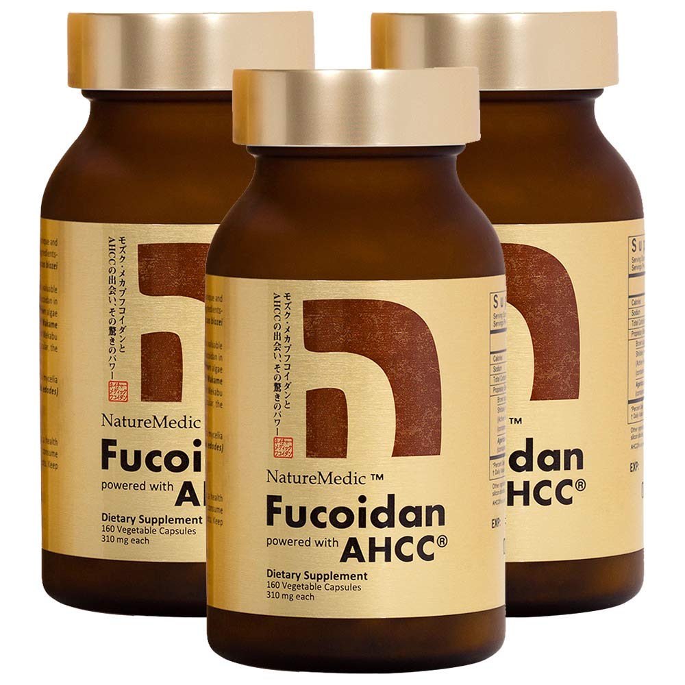 Fucoidan zasilany AHCC ® Brown Seaweed Immunitet Suplement z wysokiej czystości Organic Mekabu Mozuku Agaricus 3 Butelki - 480 Kapsułki warzyw Made in Japan